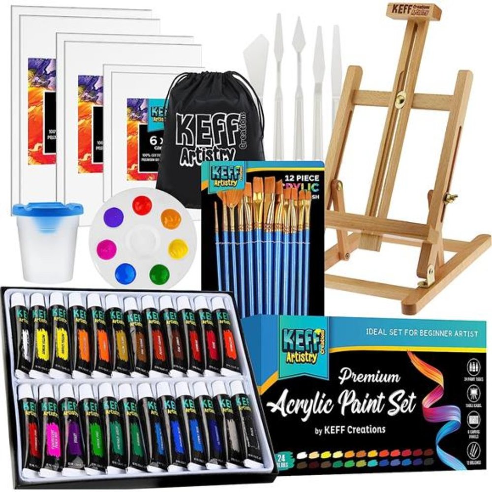 Acrylic Paint Set for Adults - Art Painting Supplies Kit with Tabletop Easel